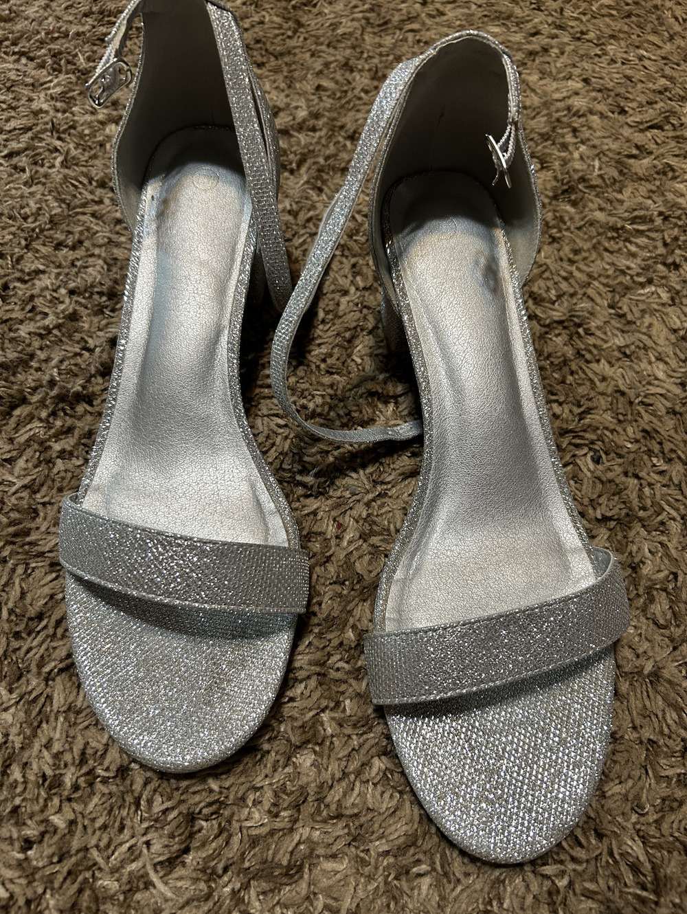 Silver Glitter Ankle Strap Sandals Size 12W